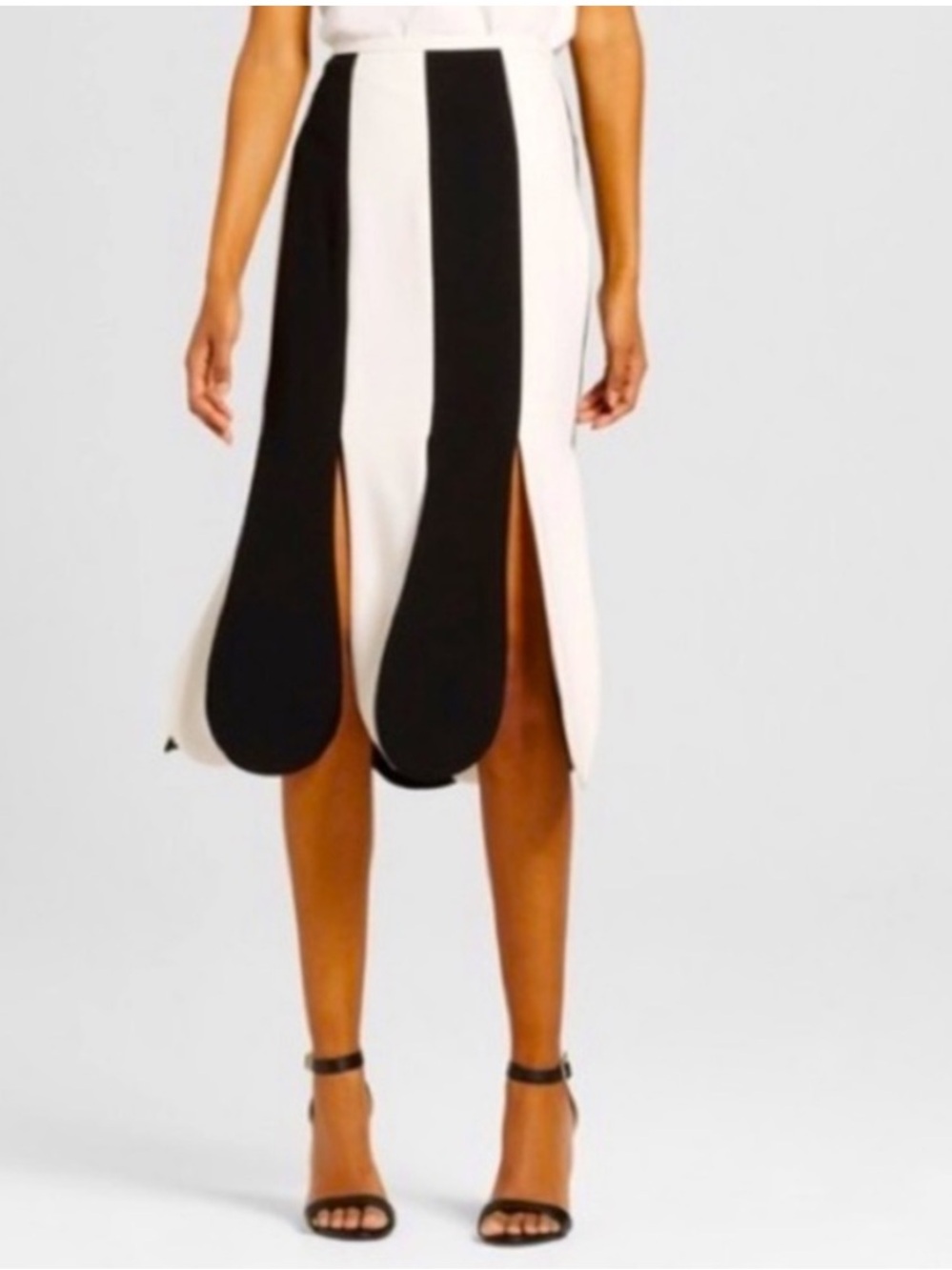 VICTORIA BECKHAM Black White Stripe Tulip Split Hem Skirt NWT